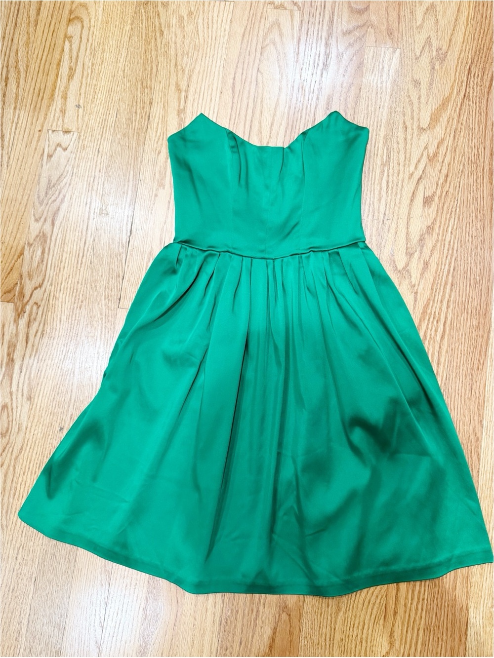 Amanda Uprichard NY Emerald Green Strapless Satin Pleated Mini Dress Size small